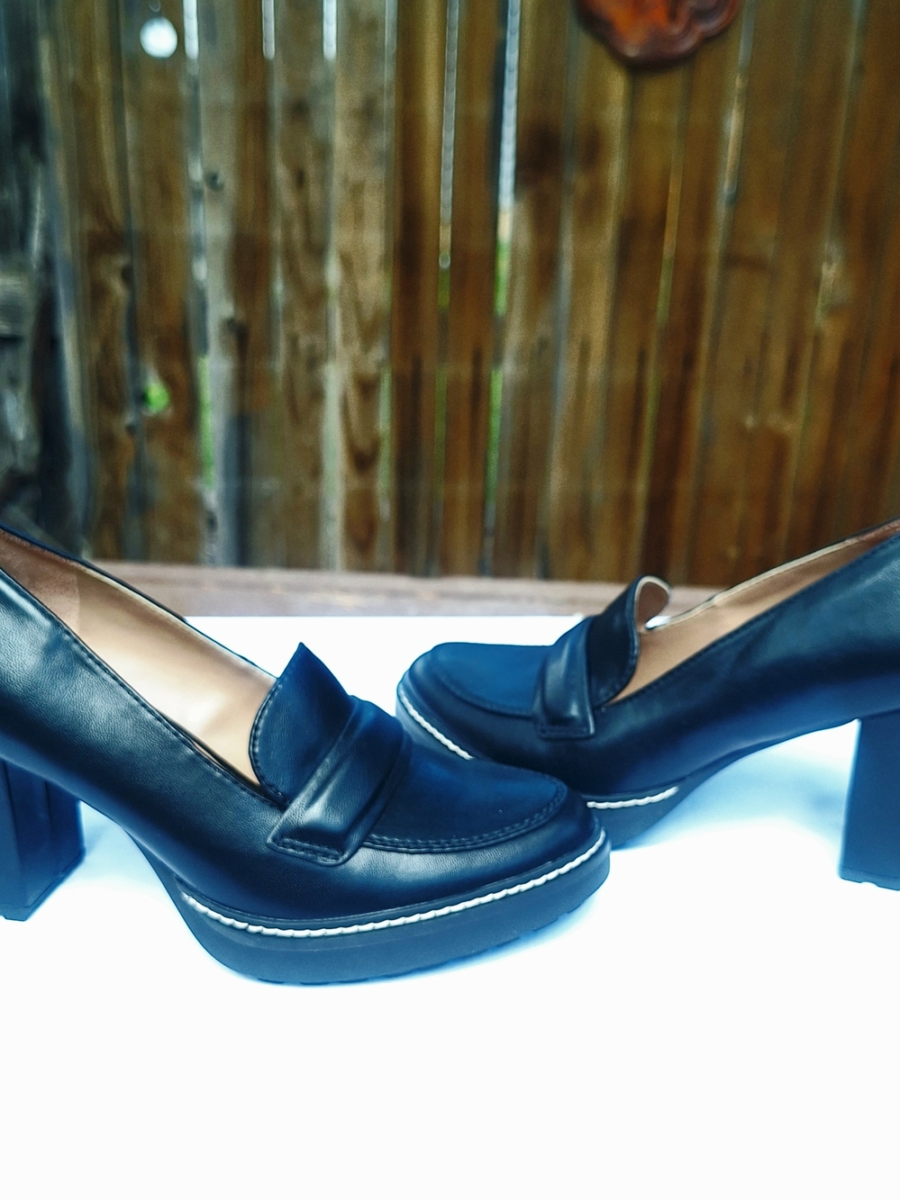 Naturalizer Black Leather Block Heel Loafers with Penny Strap - Picture 2 of 4